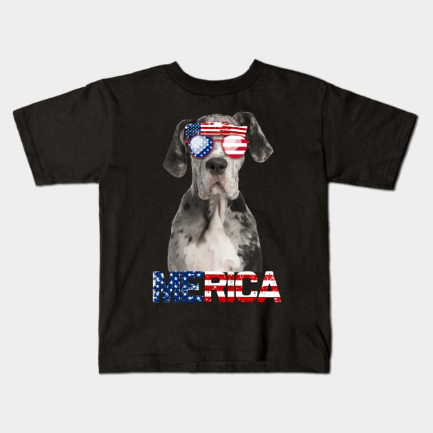 Merica Great Danes Dog American Flag 4Th Of July Kids T-Shirt by jrgenbode